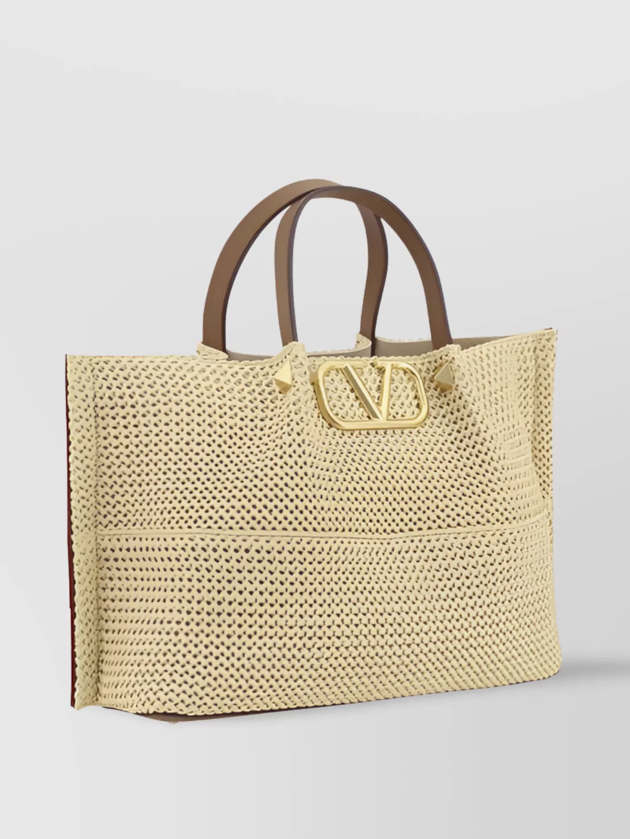 Valentino Garavani Straw Shoulder Bag With Studded Leather Strap