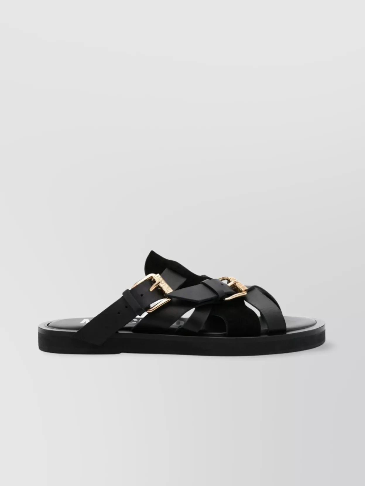 Shop Moschino Strap Sandals Featuring Leather Trim In Black