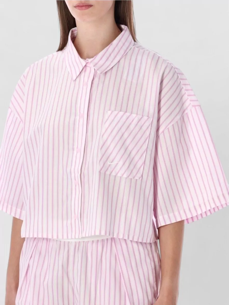 Nike Striped Oversized Cropped Bowling Shirt