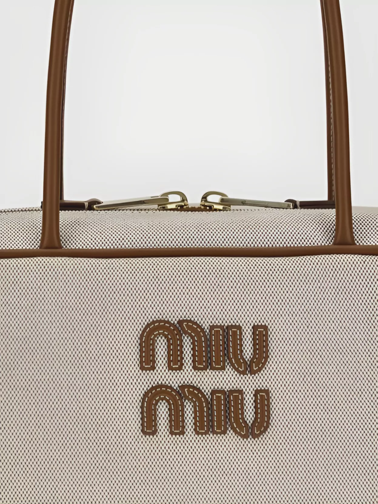 Miu Miu Crafted Canvas And Leather Shoulder Bag In Neutral