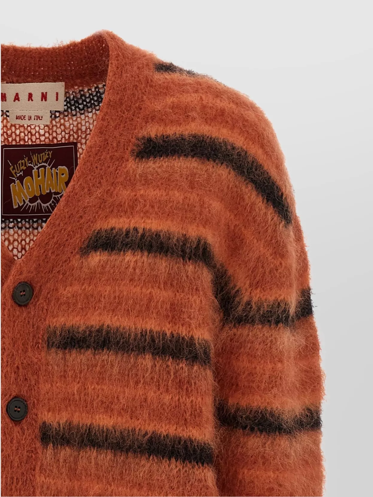 Marni Striped V-Neck Ribbed Cardigan With Long Sleeves