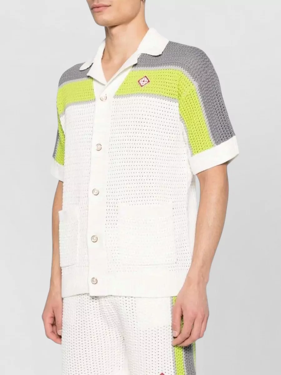 Casablanca Striped Crochet Short-Sleeve Shirt