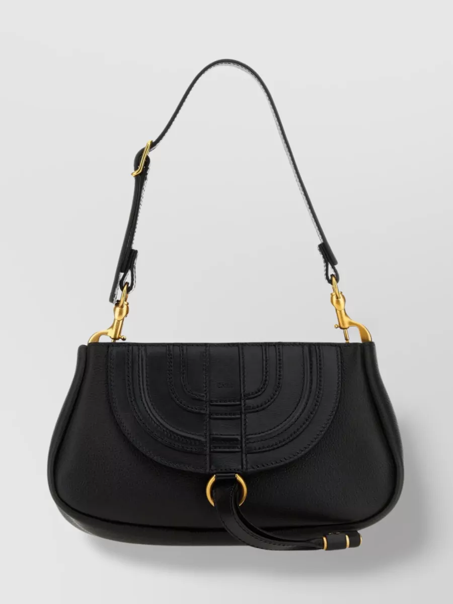 Shop Chloé Small Curved Base Clutch With Front Flap Pocket In Black