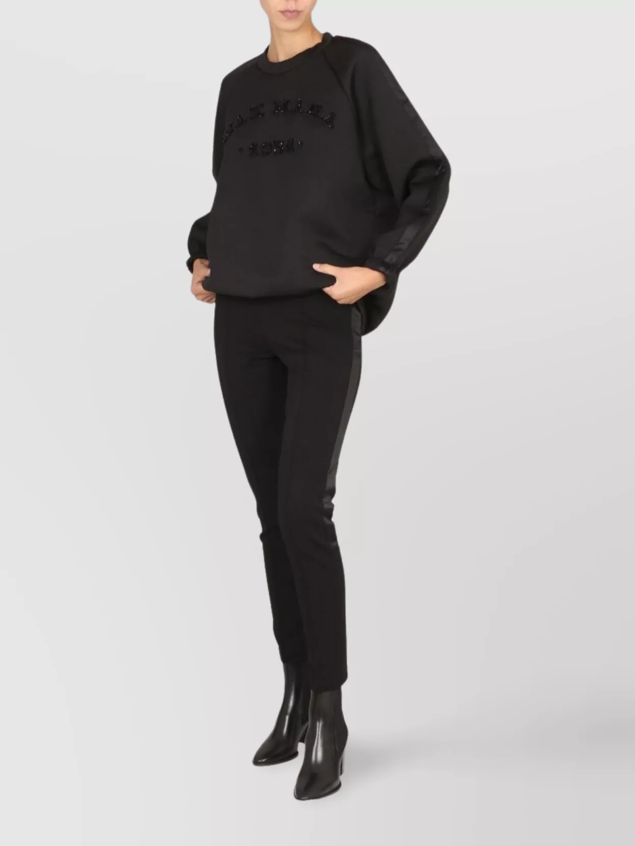 Max Mara Rhinestone Embellished Crew Neck Sweatshirt In Black