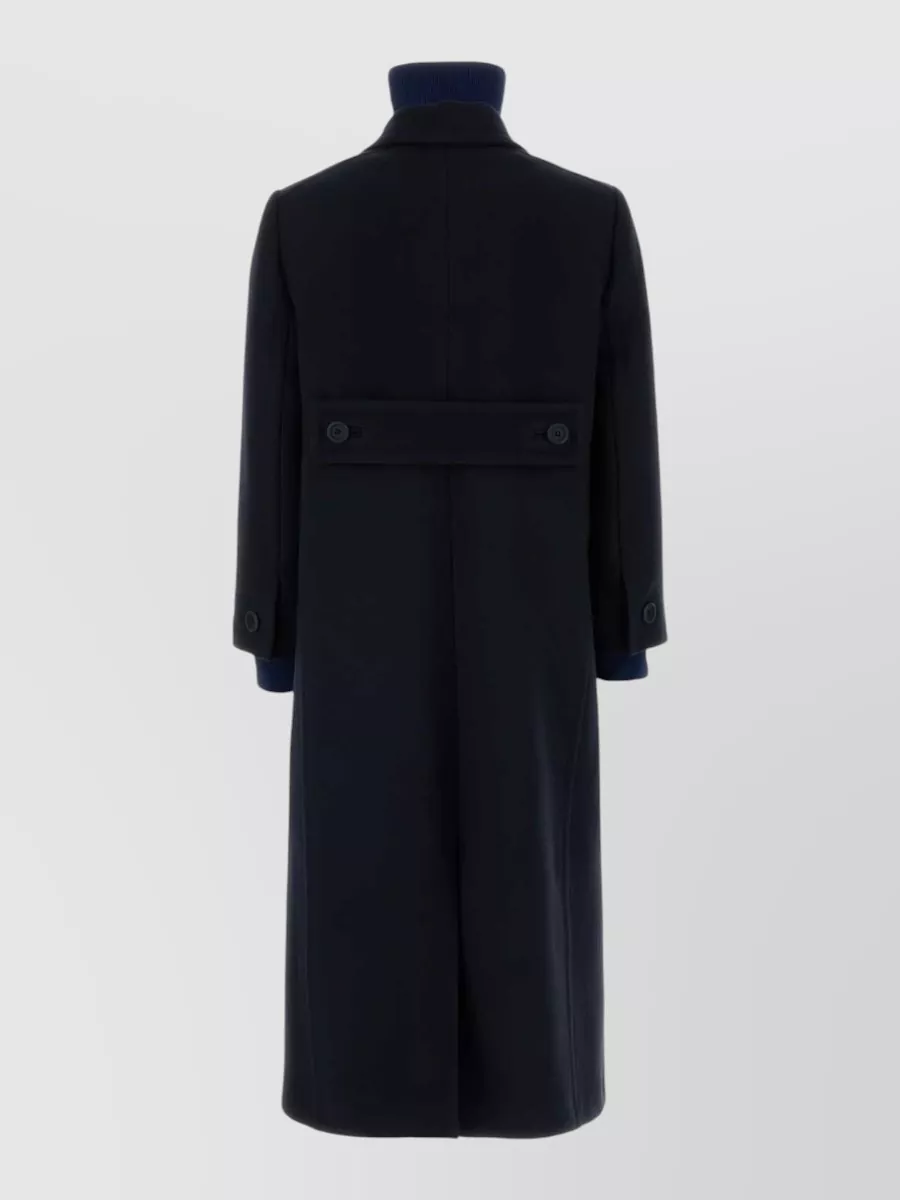 Prada Wool Coat With Long Length And High Collar In Black