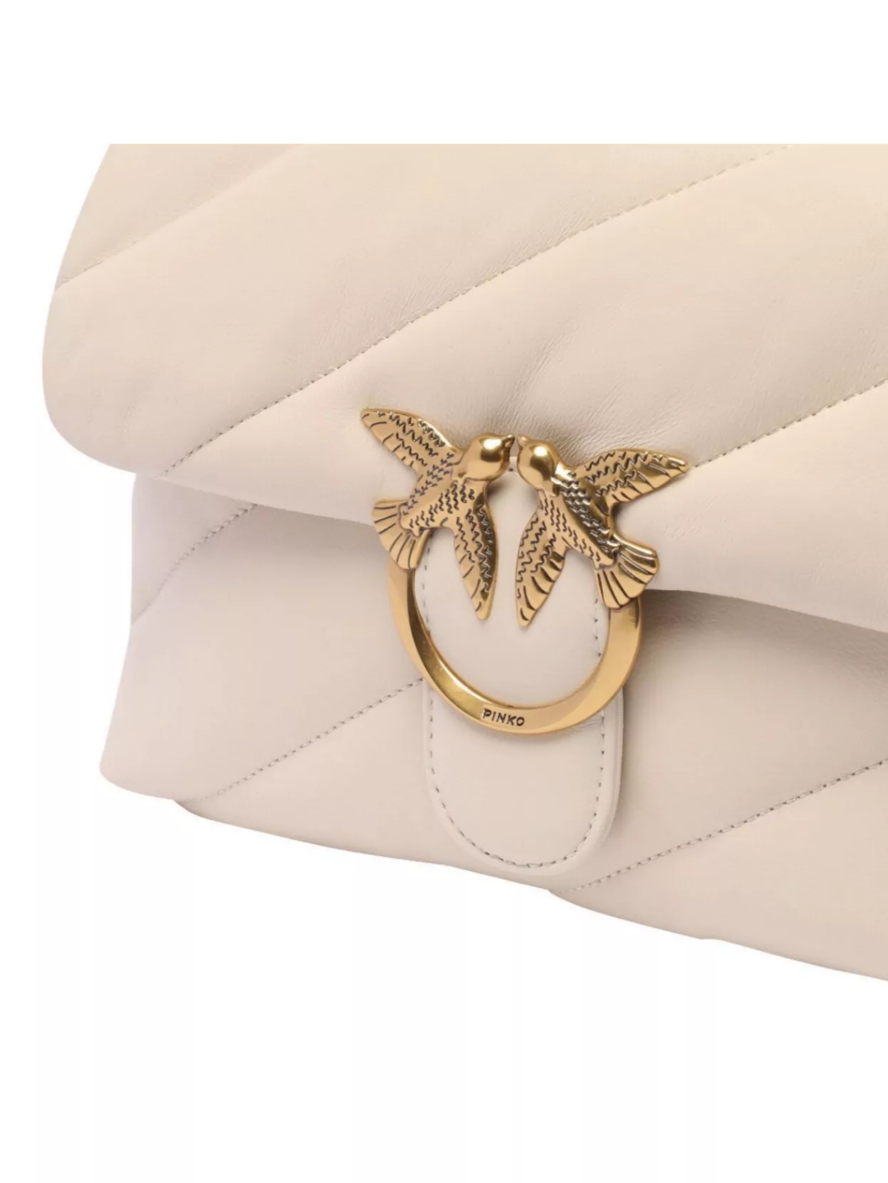 Pinko Bird Chain Gold-tone Love Quilted Shoulder In Nude