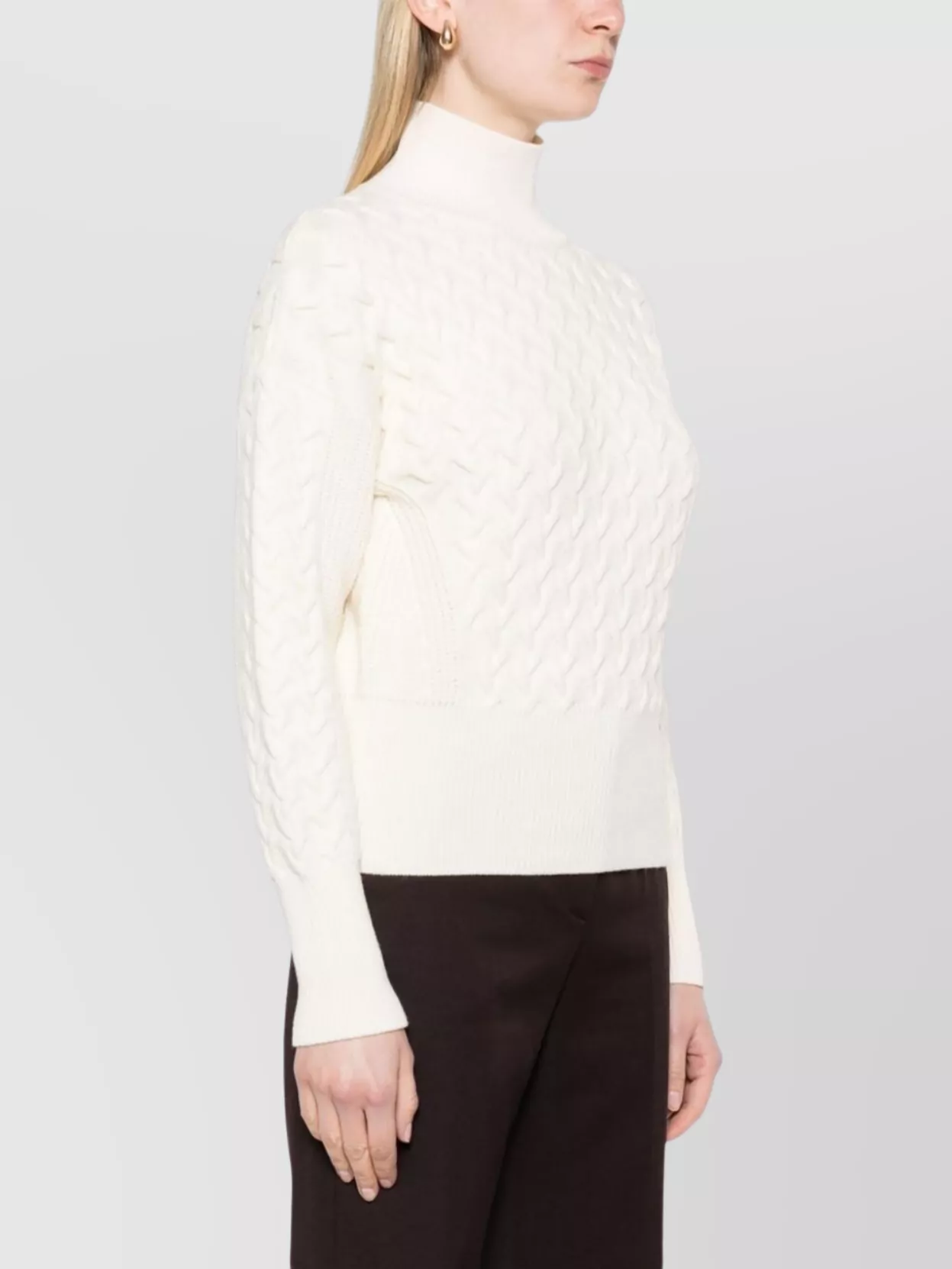 Herno High Neck Long Sleeve Cable Knit Sweater