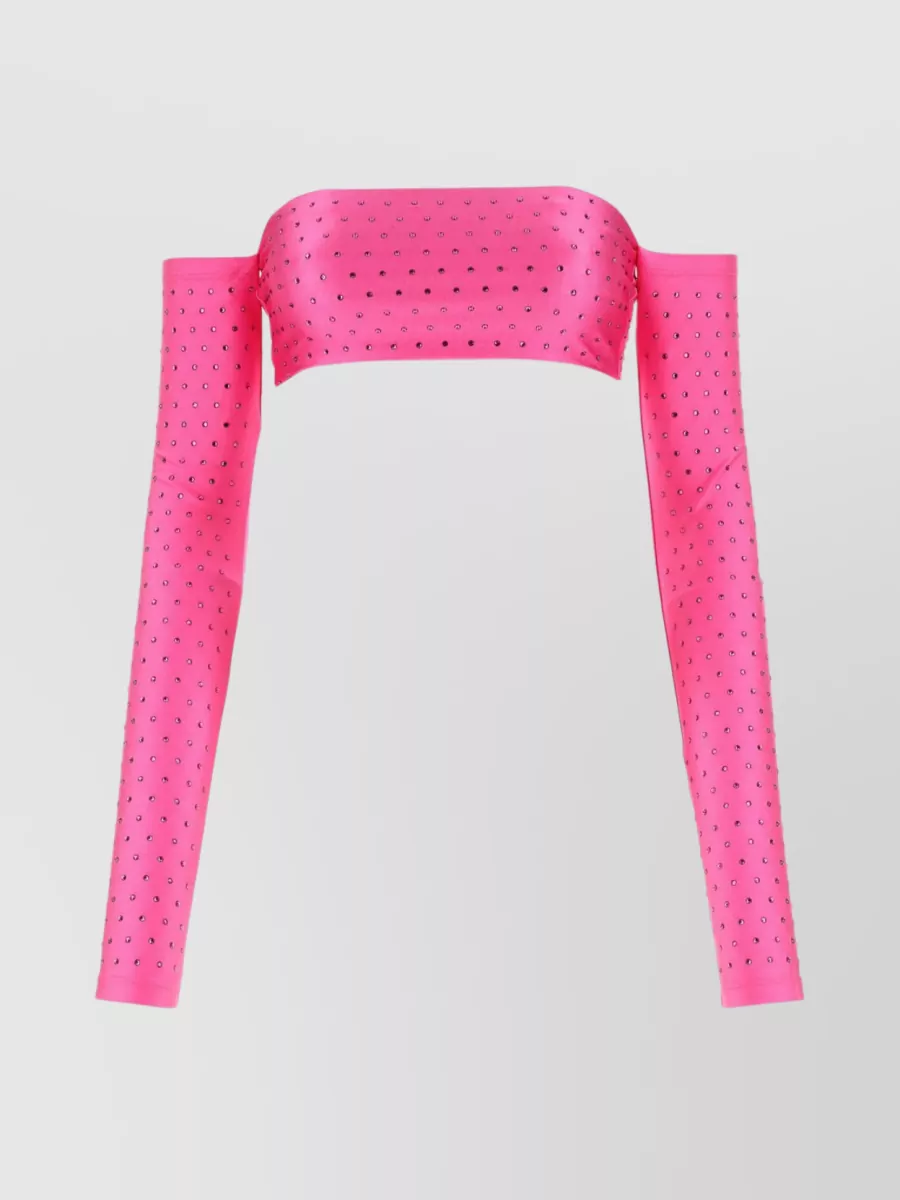 Shop The Andamane Crystal-embellished Off-shoulder Stretch Top In Pink