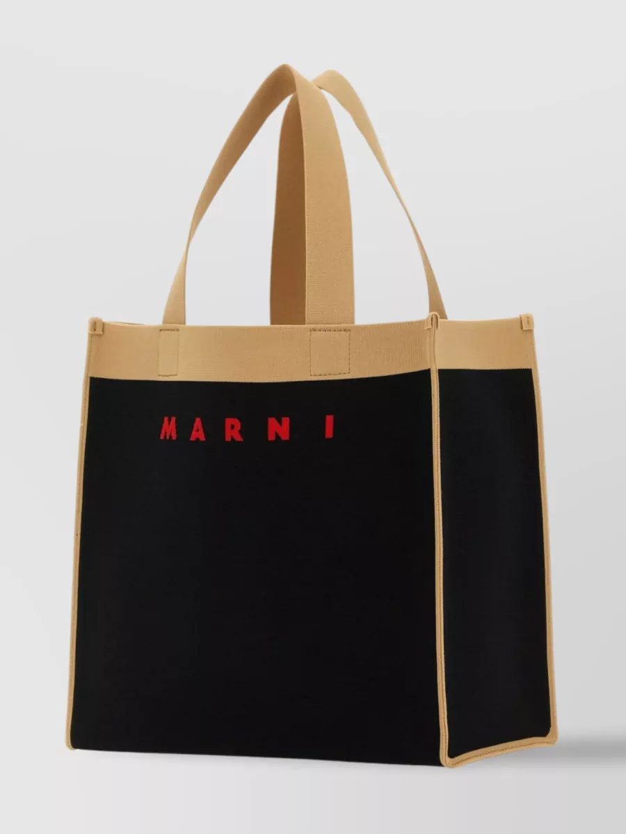 Shop Marni Textured Fabric Shopper With Contrasting Handles In Black