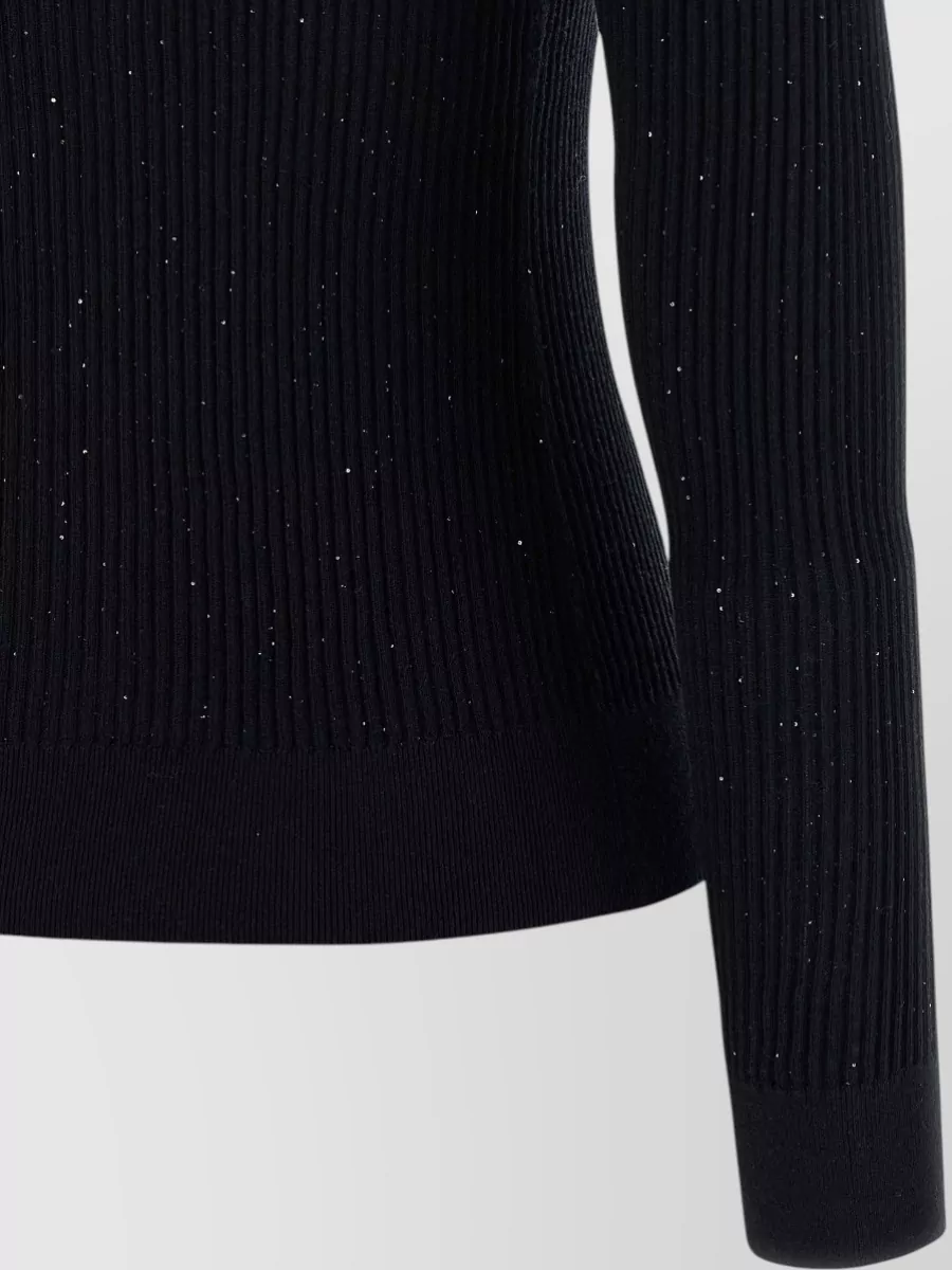 S Max Mara Silk Wool Ribbed Crew Neck Long Sleeve Sweater