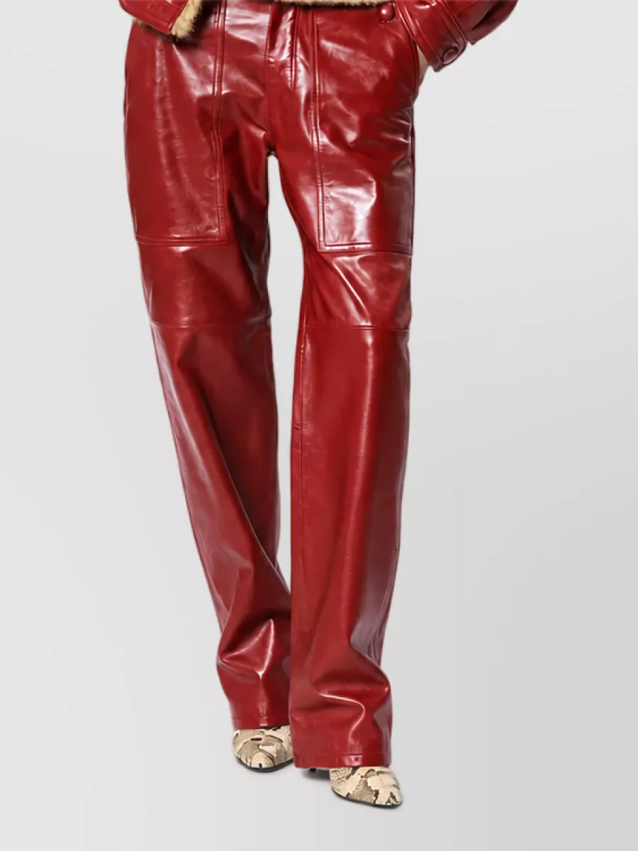 Isabel Marant Lamb Leather Paneled Straight-Leg Trousers
