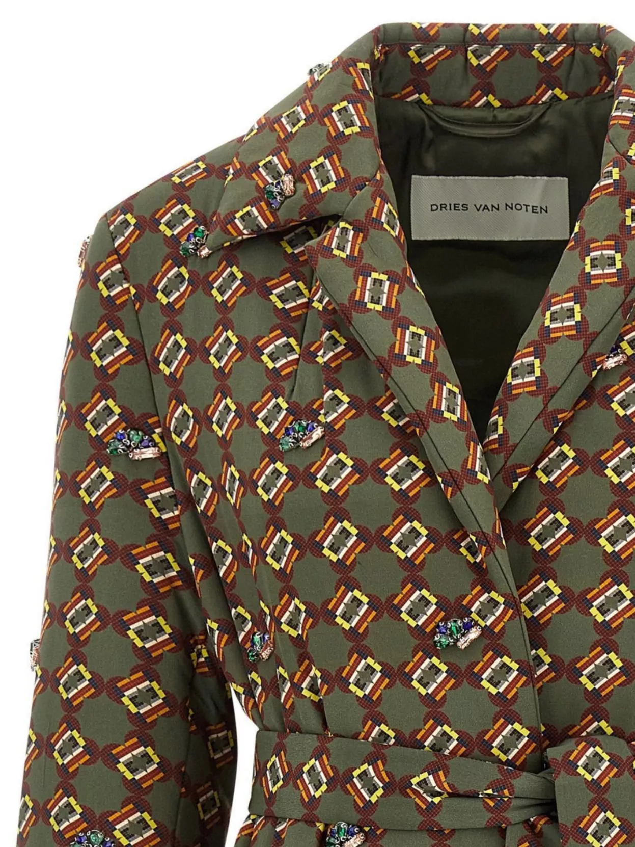 Dries Van Noten Belted Waist Coat Notched Lapels In Green