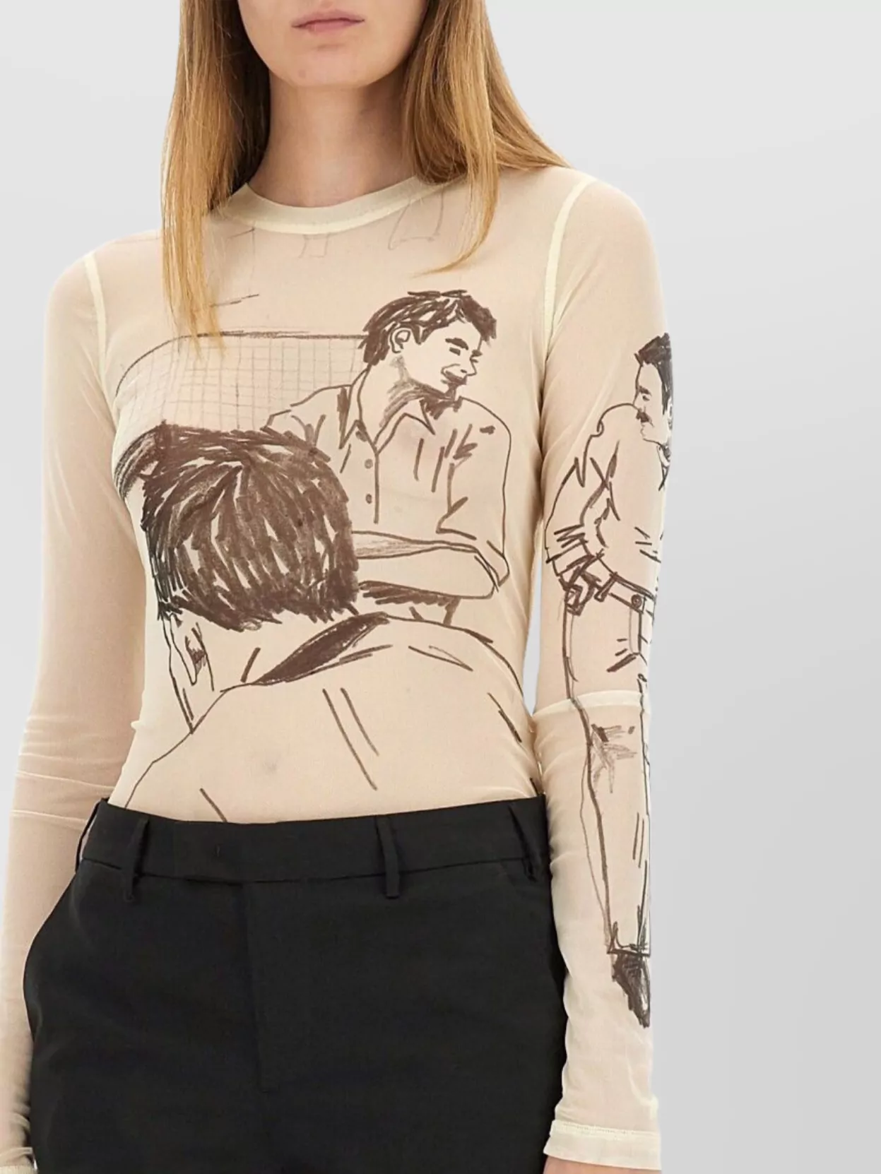 Jw Anderson Sheer Graphic Print Top With Long Sleeves