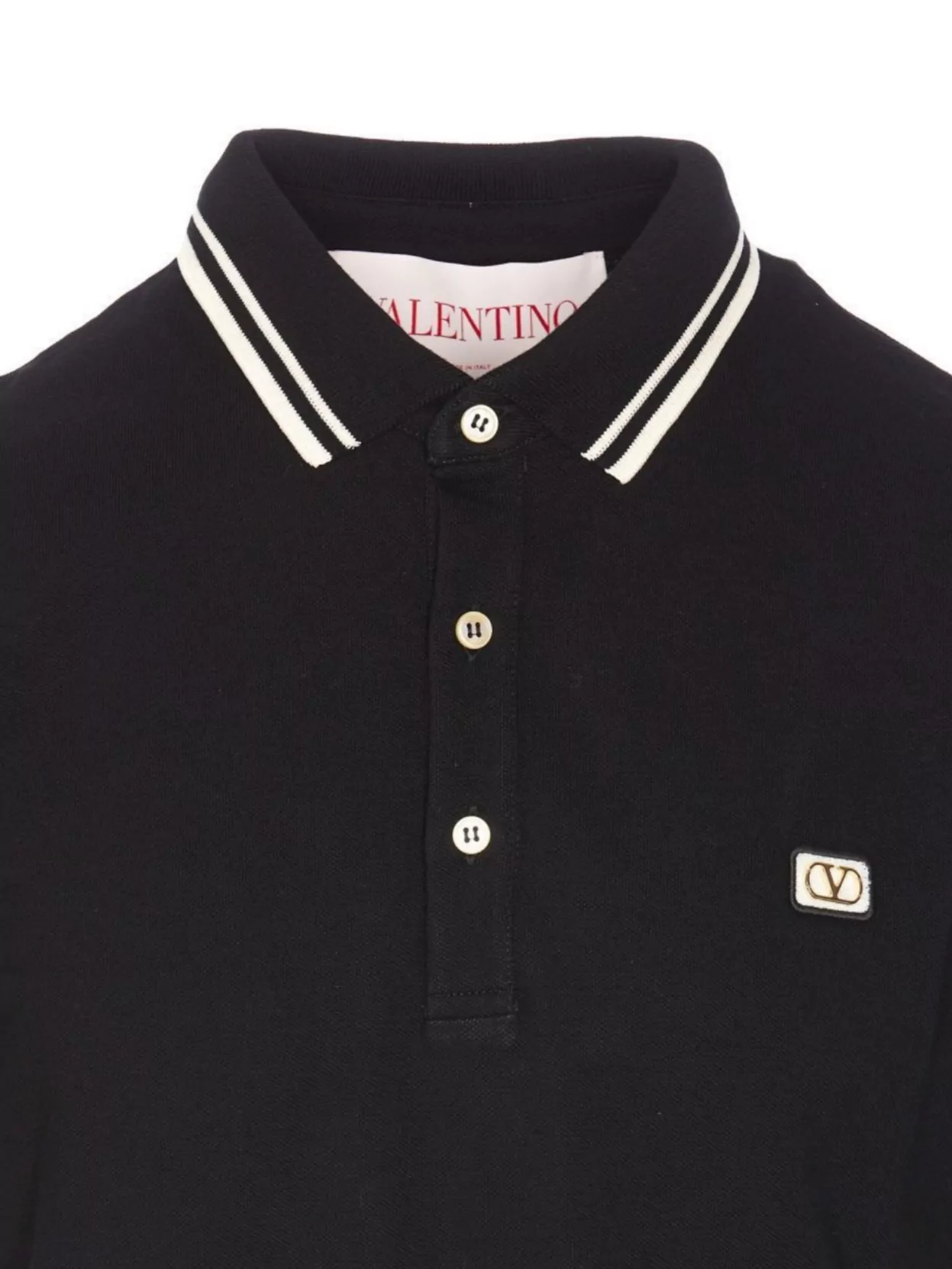 Valentino Garavani Black Polo Shirt With Classic Bicolor Collar And Logo Patch On The Front In Cotto