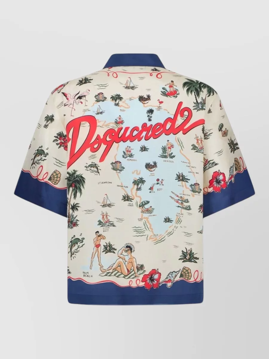 Dsquared2 Silk Printed Short-Sleeve Bowling Shirt