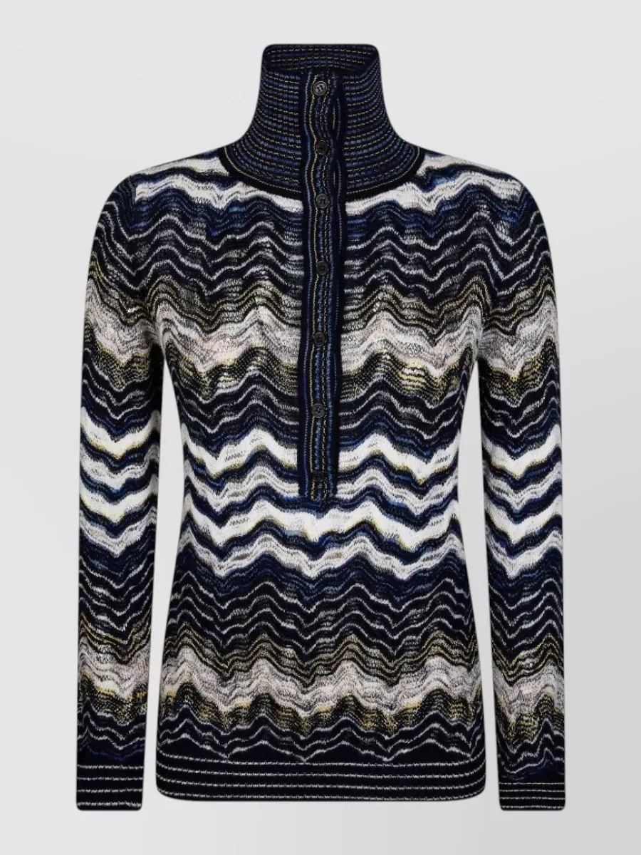 Missoni Zigzag knit long sleeve mock neck top