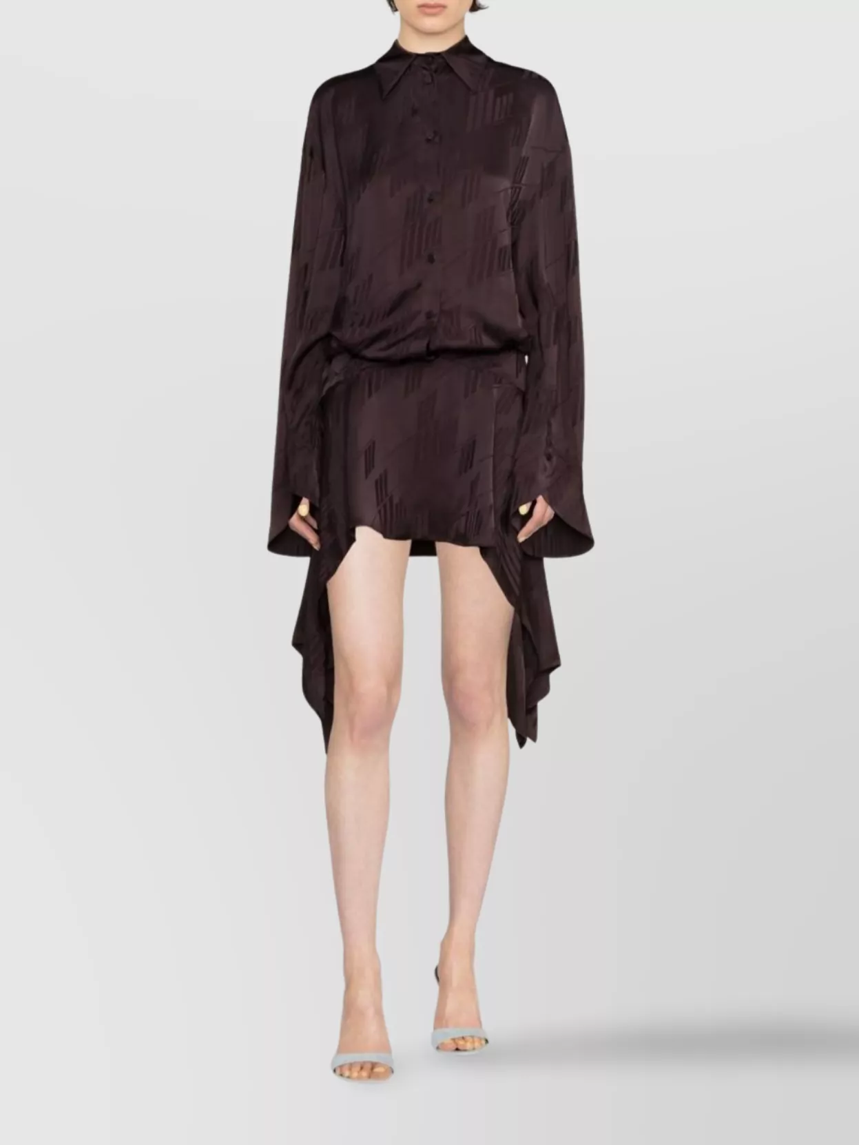 The Attico Shirt Dress Houndstooth Asymmetric Hem
