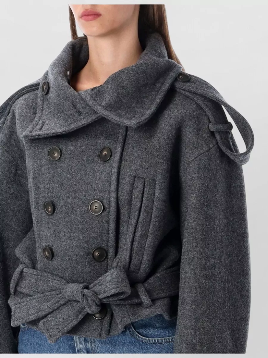 7 For All Mankind Wool High Neck Cropped Double Breasted Coat