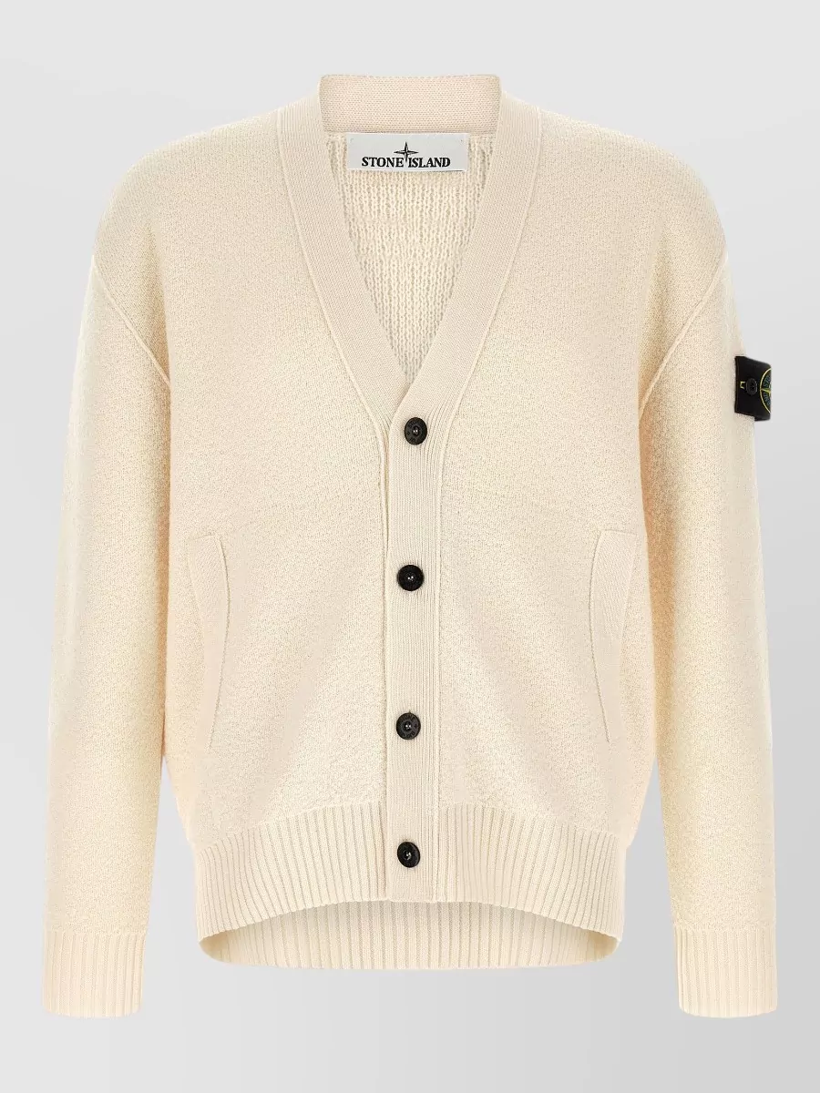 Stone Island virgin wool textured v-neck cardigan