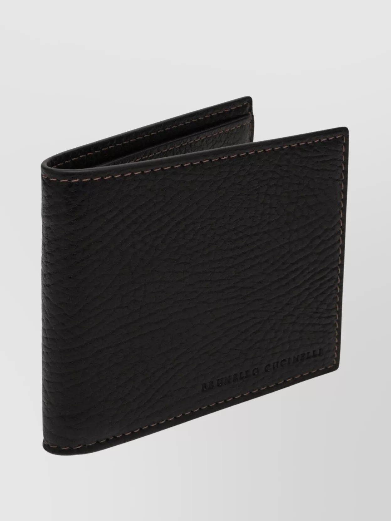 Brunello Cucinelli Leather Bi-fold Cardholder Visible Stitching In Black