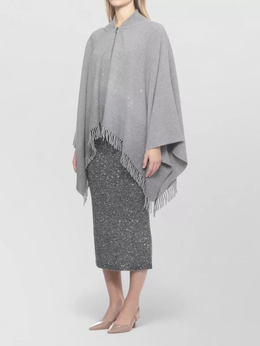 Peserico Sequined Poncho Asymmetric Hem