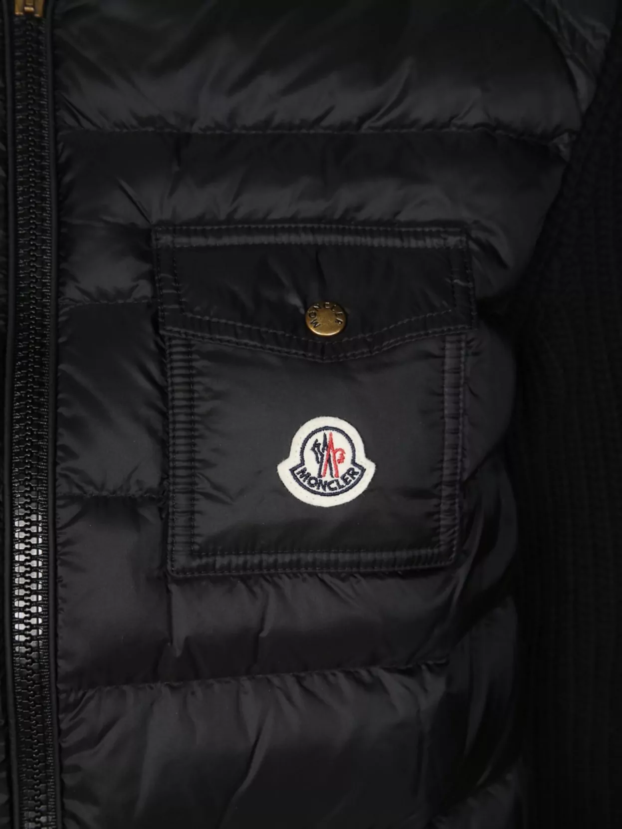 Moncler Long Sleeve Ribbed Cardigan With Padded Front