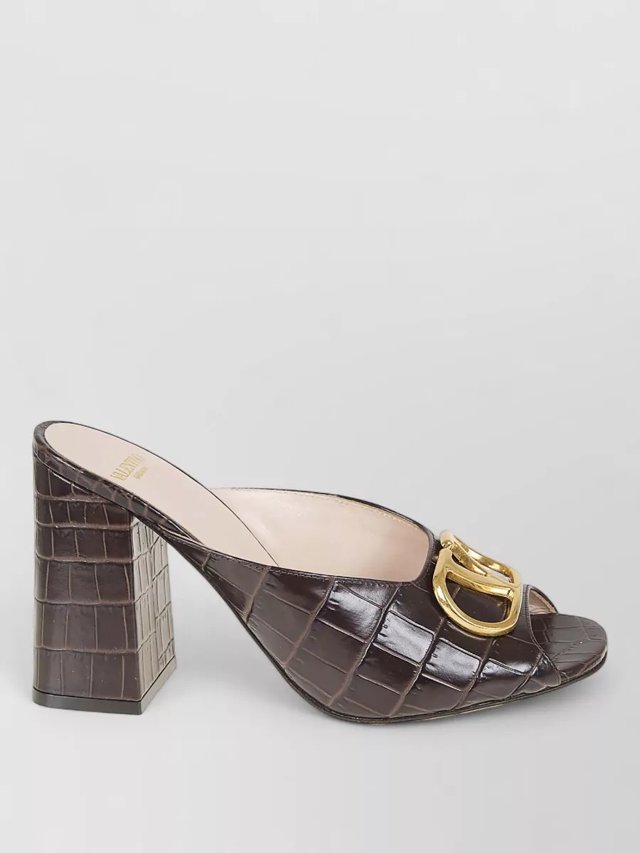 Valentino Garavani Leather Embossed Slide Mules