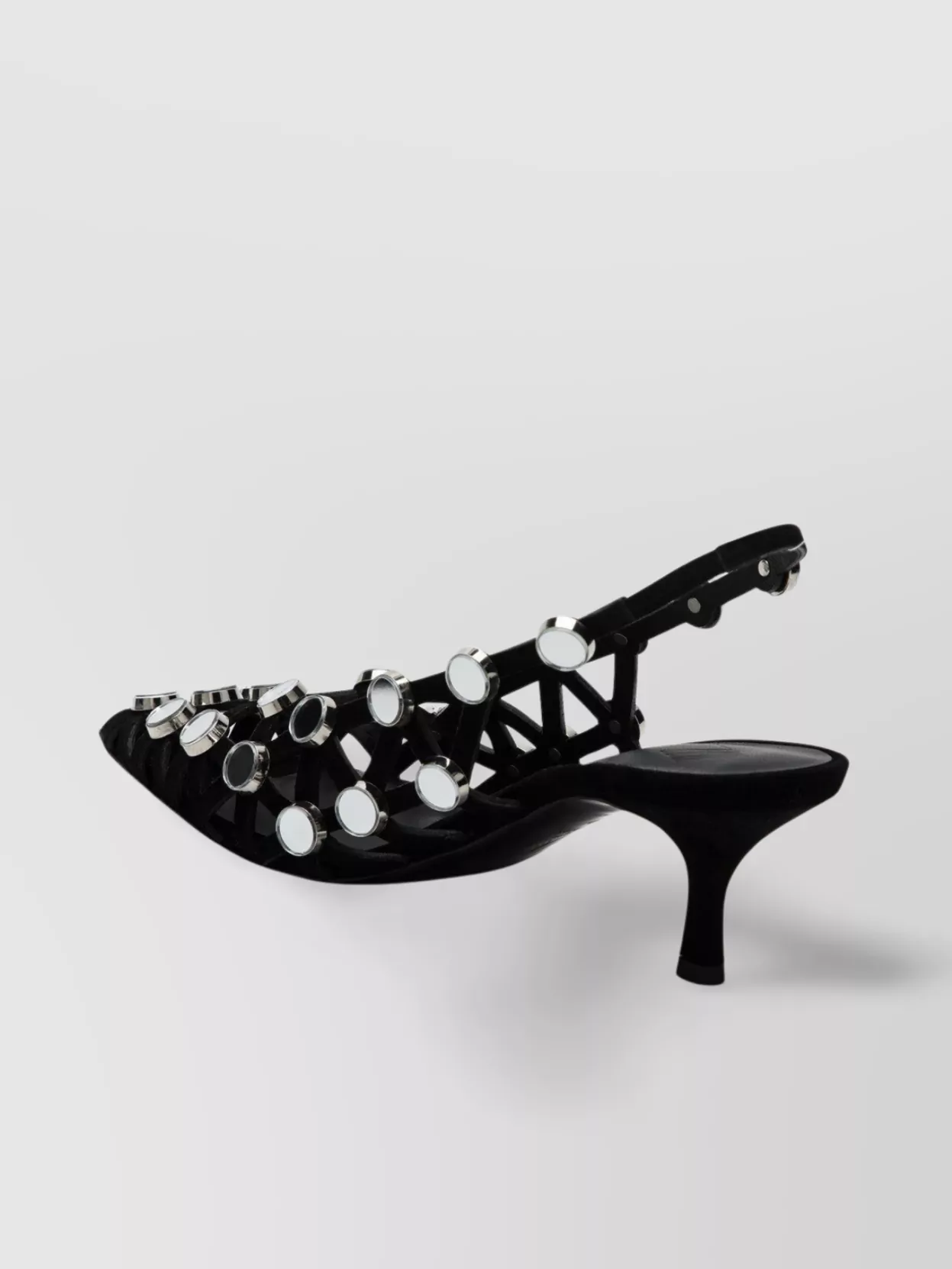 Attico Grid Slingback Embellished Kitten Heel Pumps