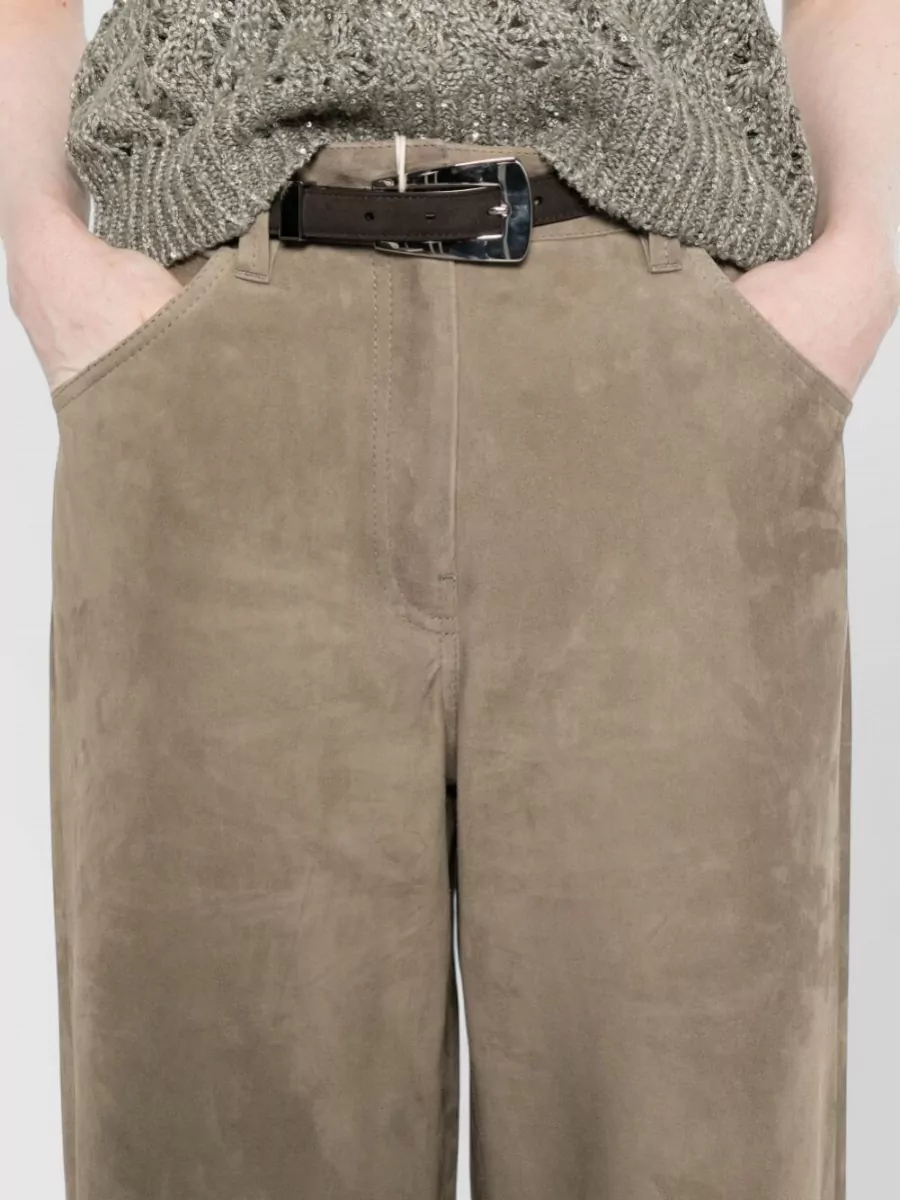 Brunello Cucinelli Leather Paneled Wide-Leg Trousers