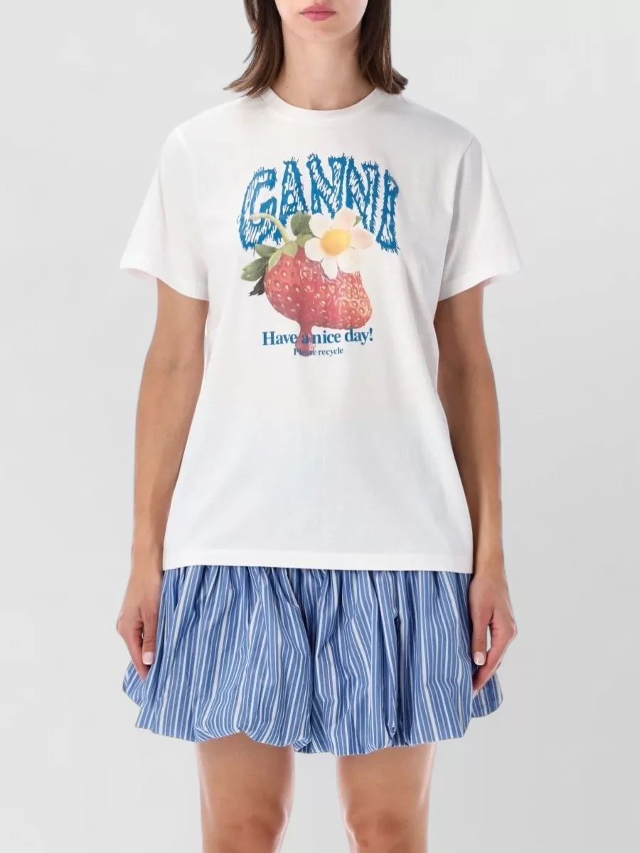 Ganni organic cotton strawberry print t-shirt