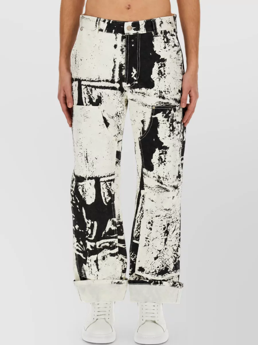 Alexander Mcqueen Printed Denim Straight-Leg Jeans