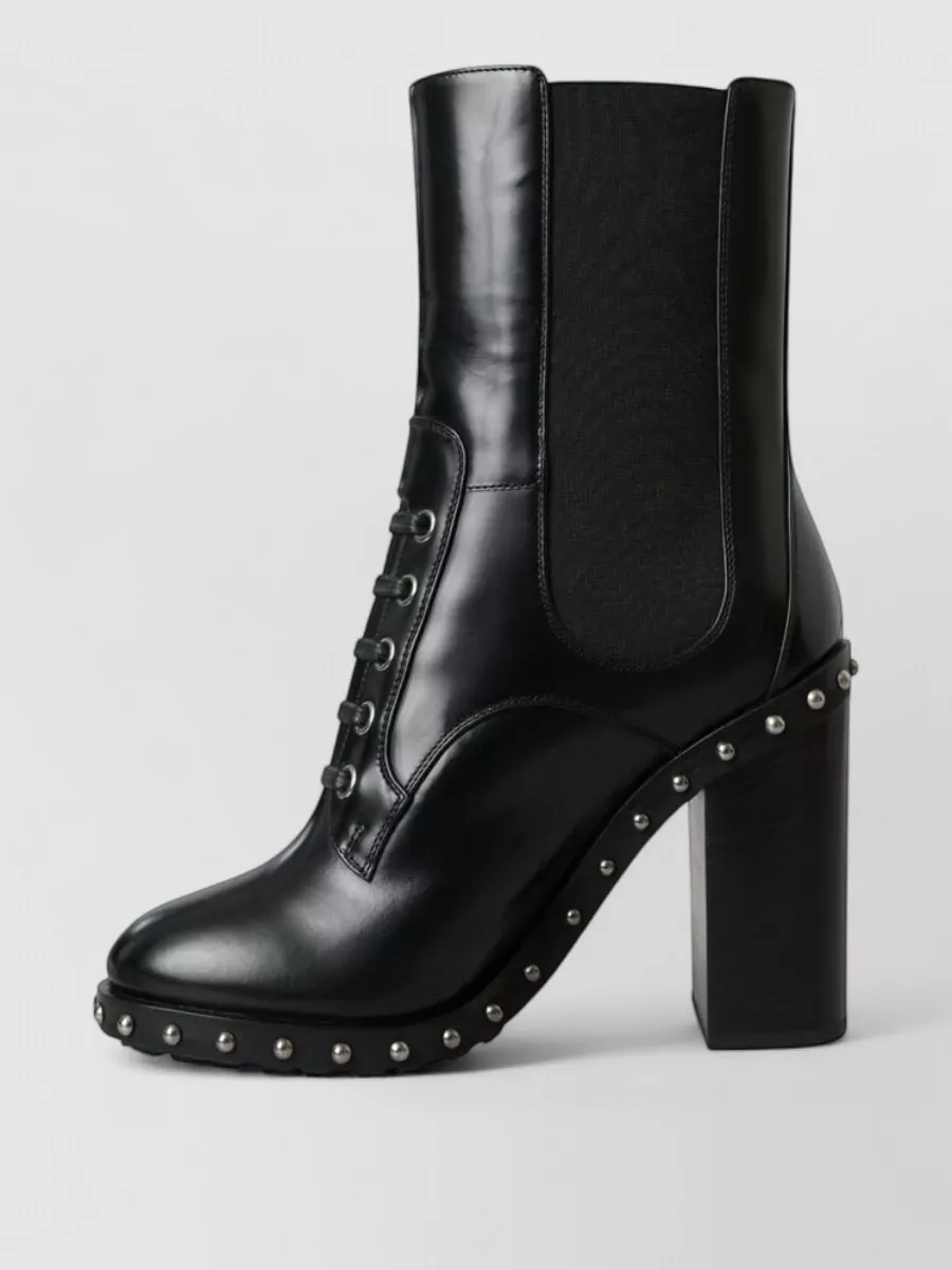 Dolce&Gabbana Leather Studded Lace-Up Ankle Boots