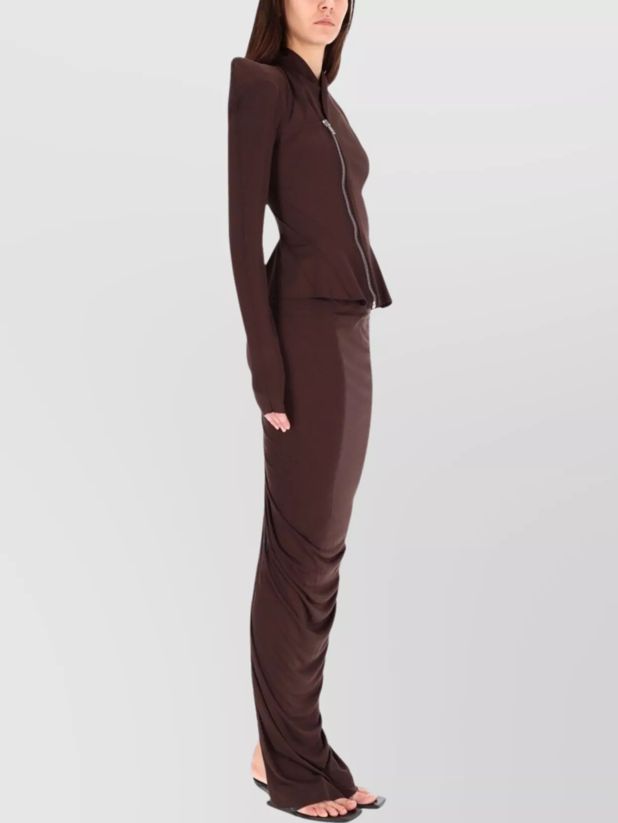 Rick Owens Modern Fitted Jacket Asymmetric Zip In Brown