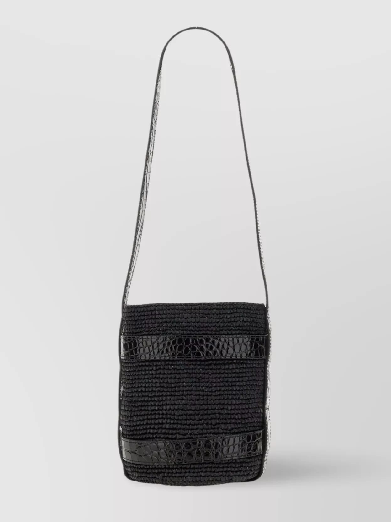 MANEBI TEXTURED WOVEN BUCKET BAG WITH CROCODILE TRIM