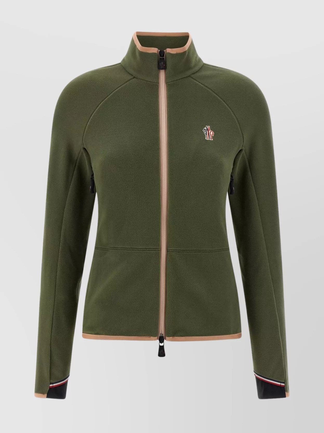 Moncler High Collar Long Sleeve Cardigan Sweater In Green