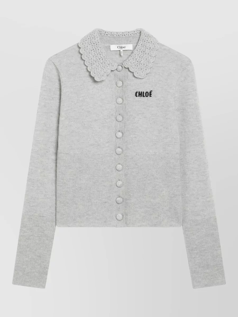 Chloé Fine-Knit Wool Fitted Collared Cardigan
