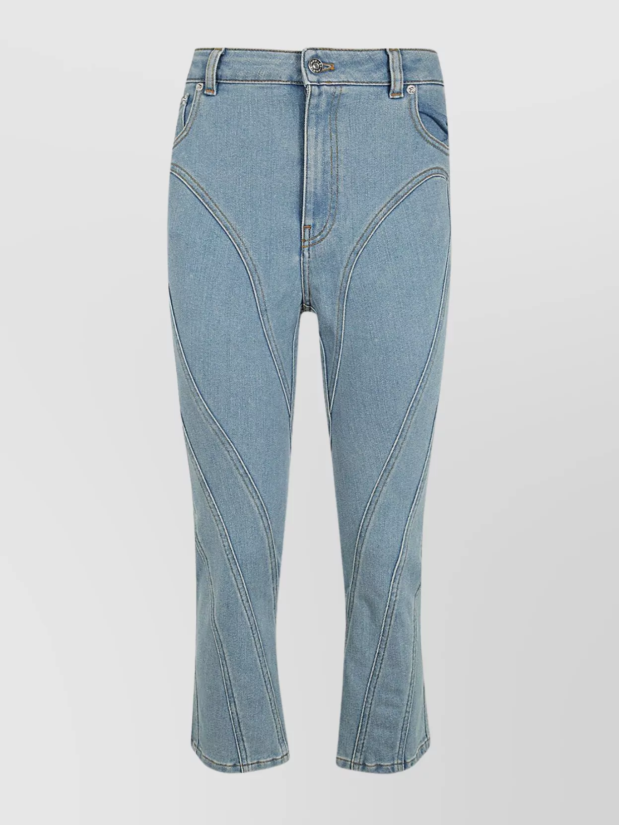 Mugler Cropped Jeans With Belt Loops And Pockets In Blue
