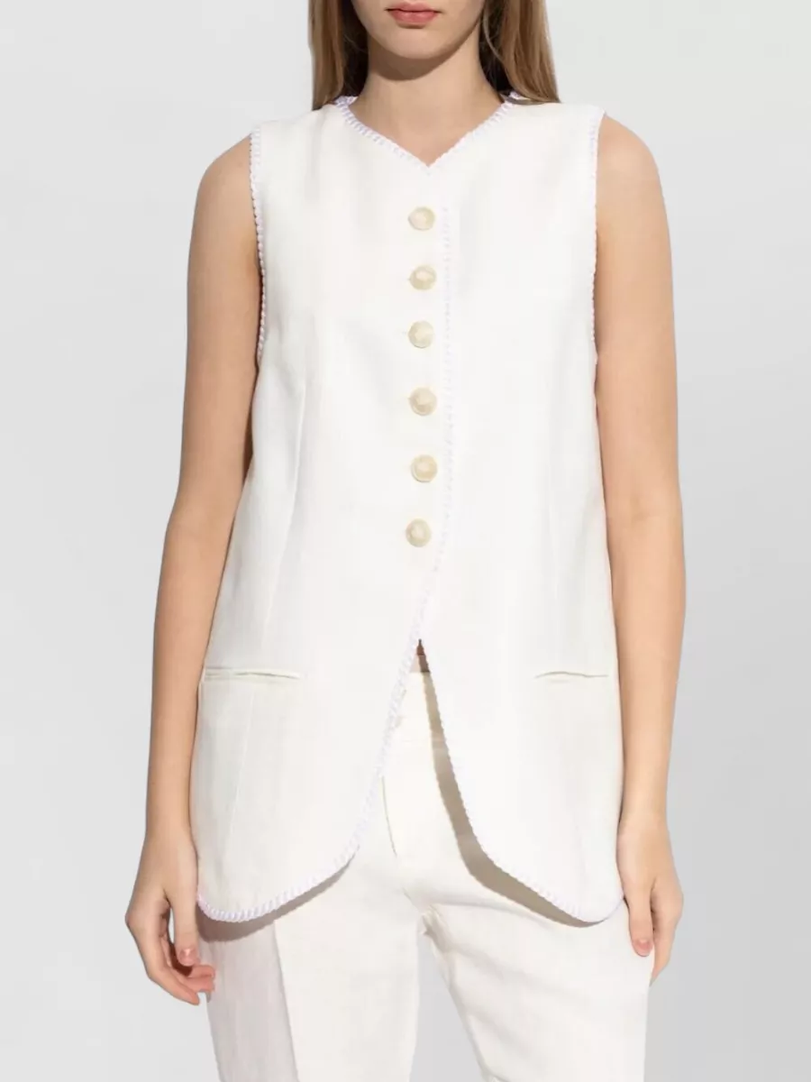 Etro Waistcoat V Neck Textured Contrast Trim