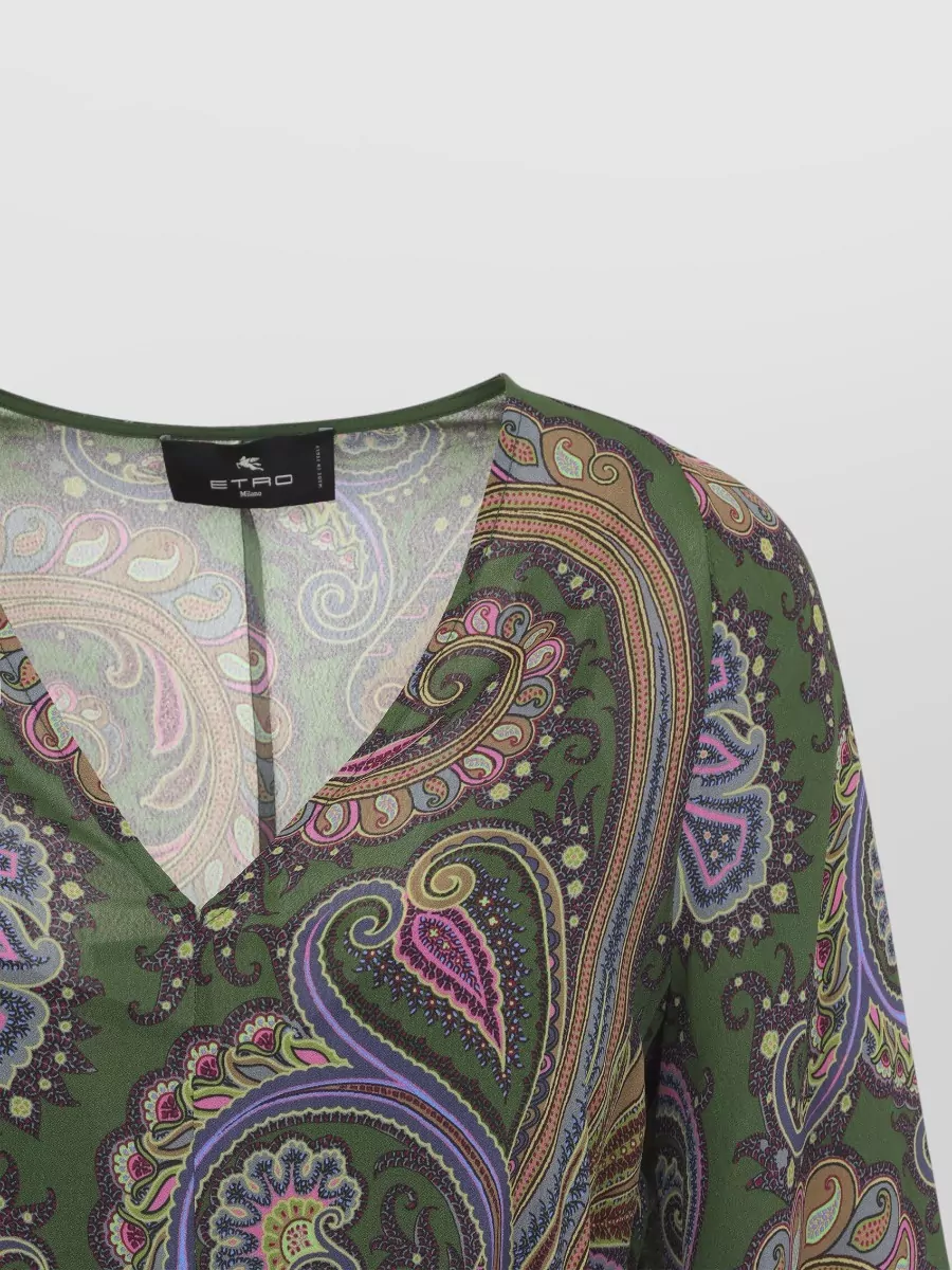Etro Paisley-Print V-Neck Bell-Sleeve Mini Dress