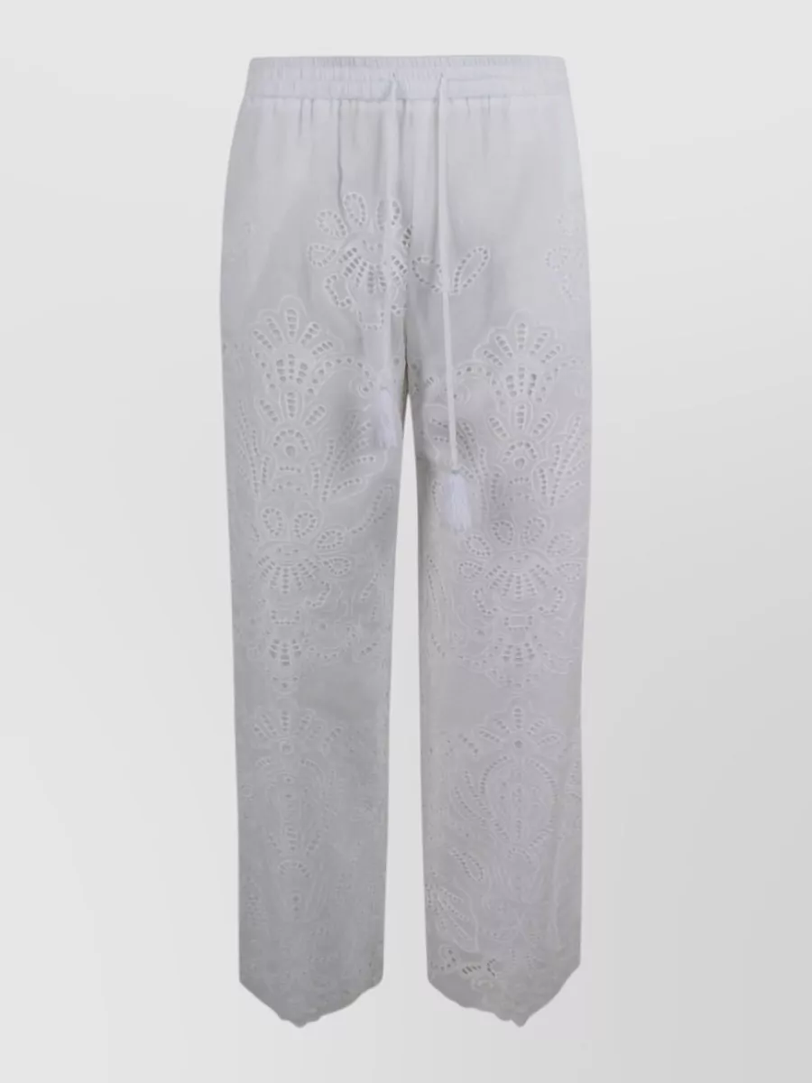 Ermanno Firenze Embroidered Cotton Wide-Leg Trousers