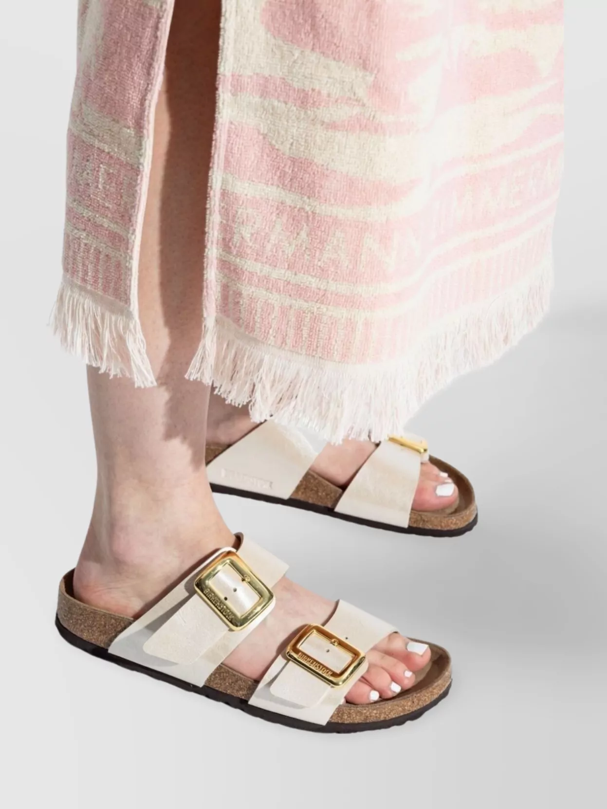 Birkenstock Arizona Slipper With Open Toe And Cork Sole In Neutrals