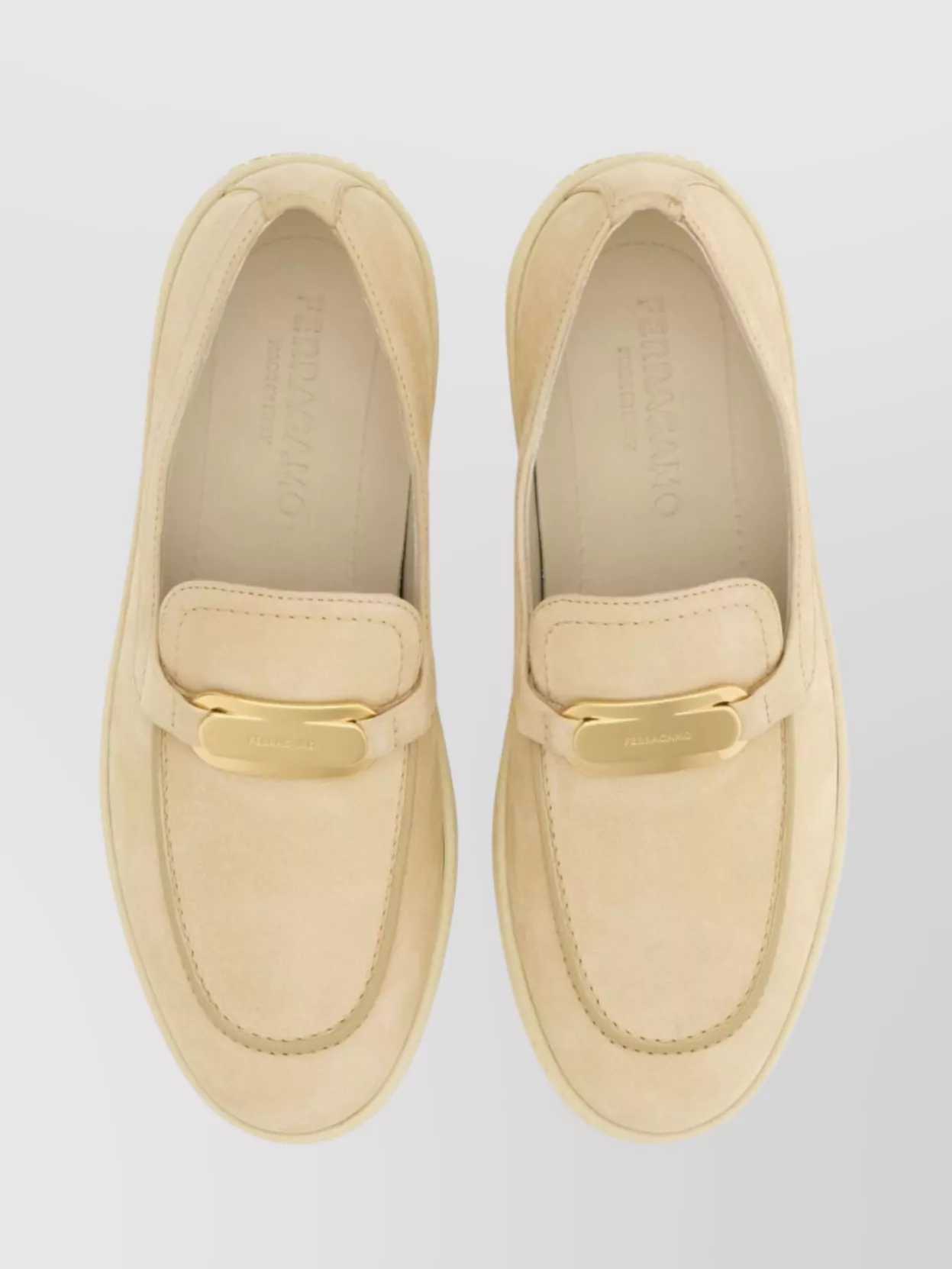 Ferragamo Nubuck Leather Loafers Gold Hardware