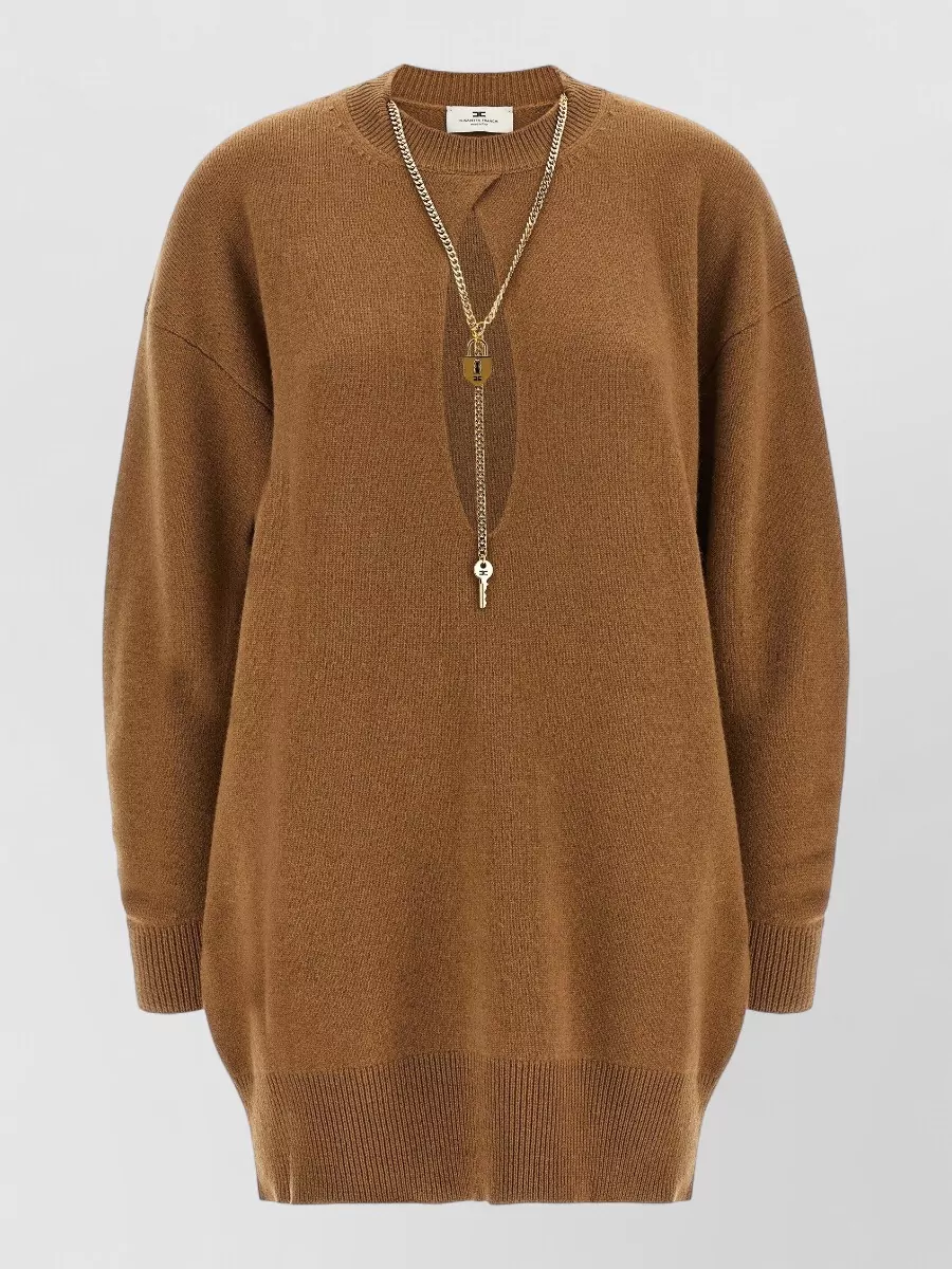 Elisabetta Franchi cashmere wool ribbed knit cutout knee-length dress