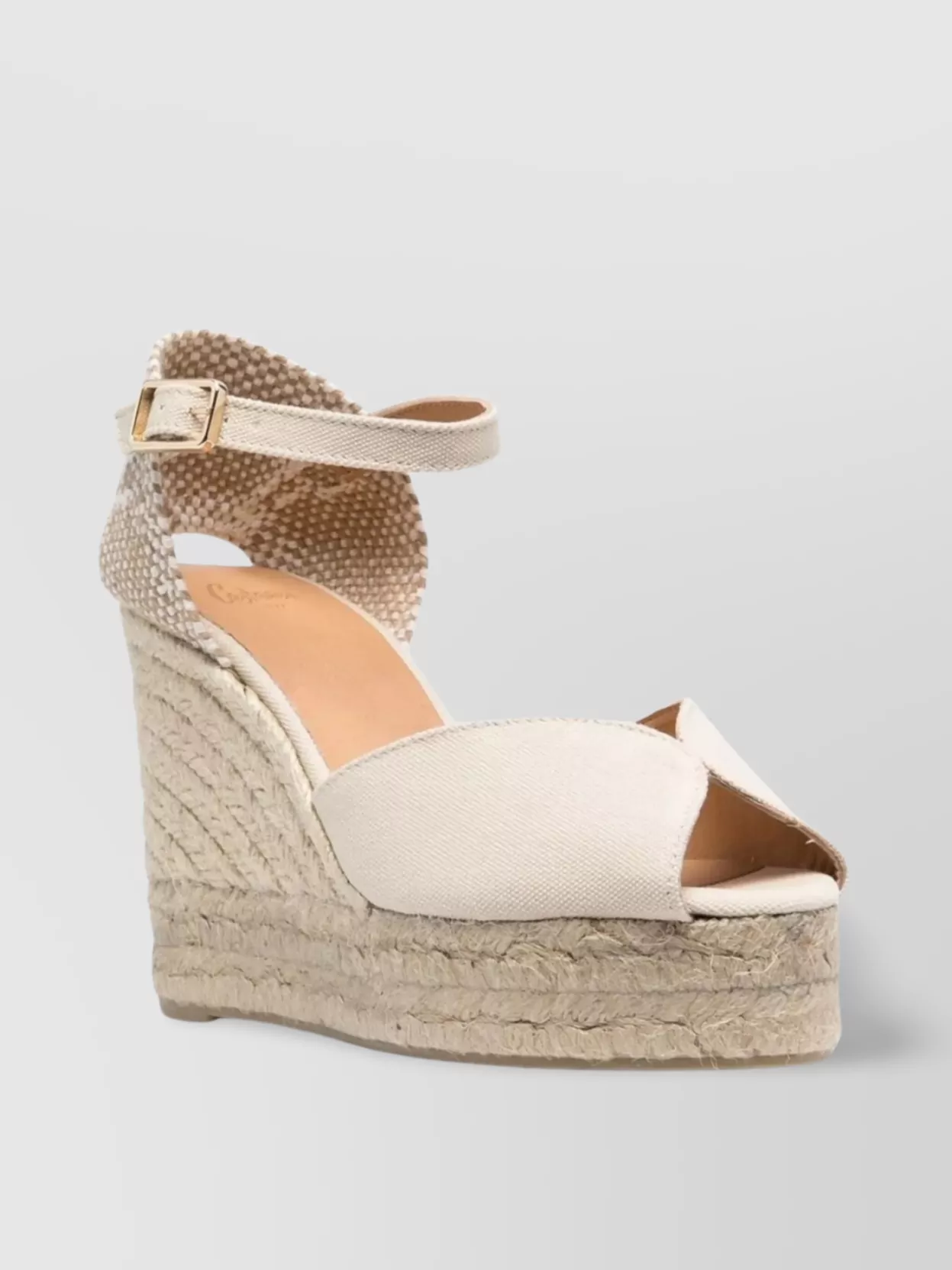 Shop Castaã±er Leather Peep-toe Wedge Espadrilles