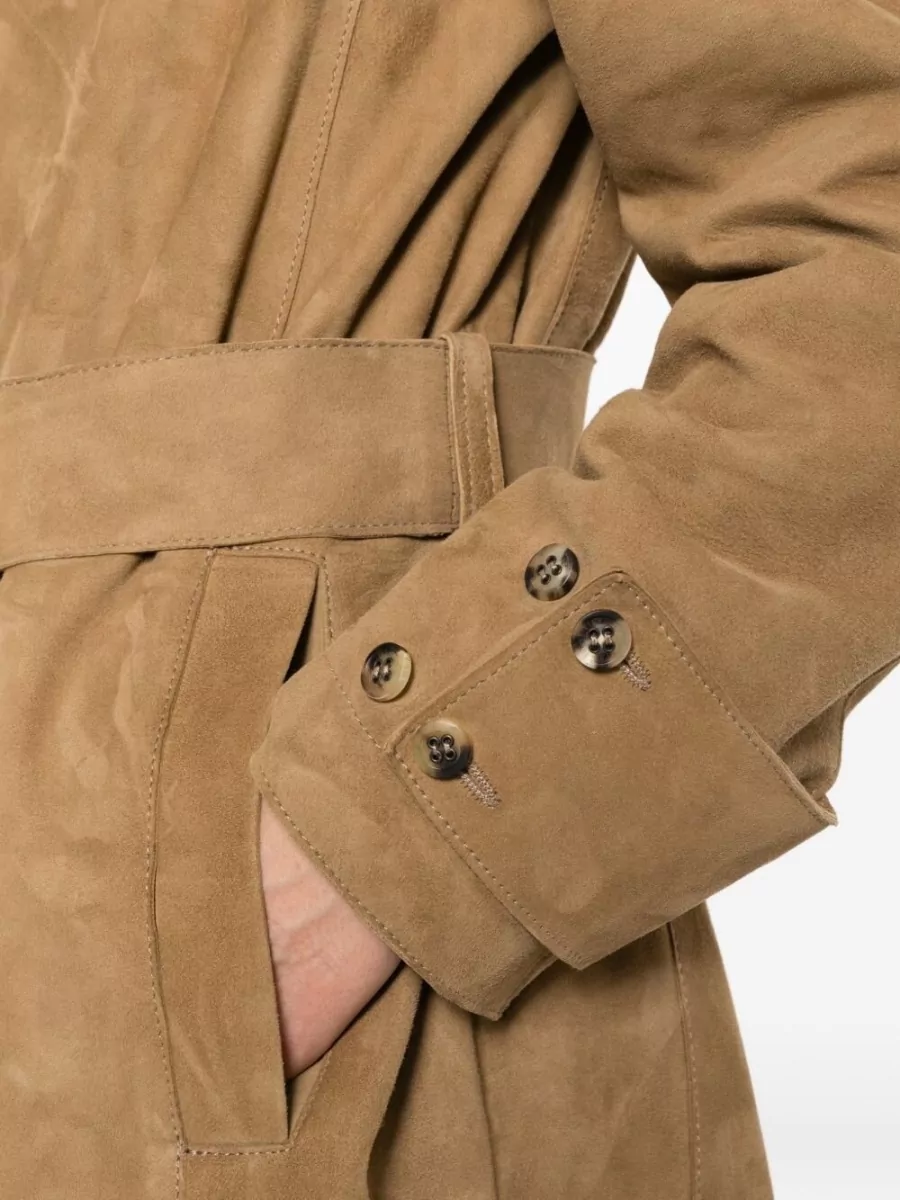 Golden Goose Suede Leather Belted Trench Coat