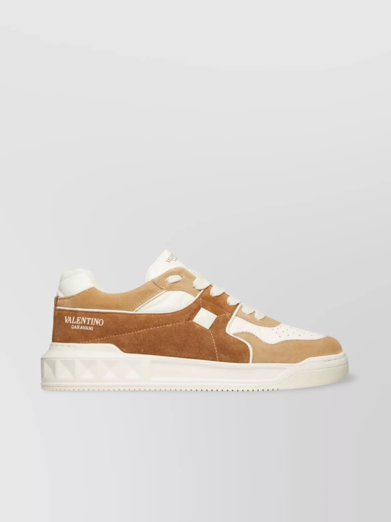 Shop Valentino Studded Nappa Leather Low-top Sneakers In White