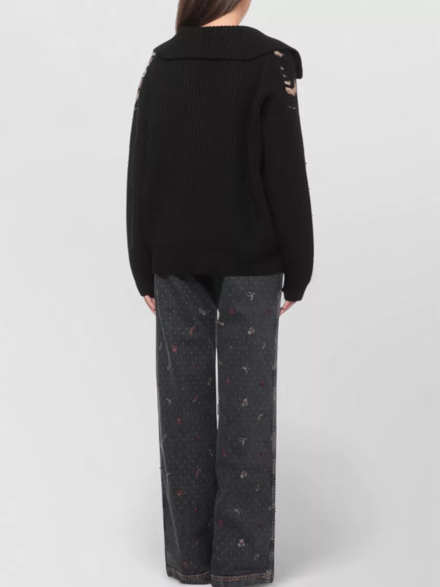 Etro Wool Intarsia-Knit Lace-Up Sweater
