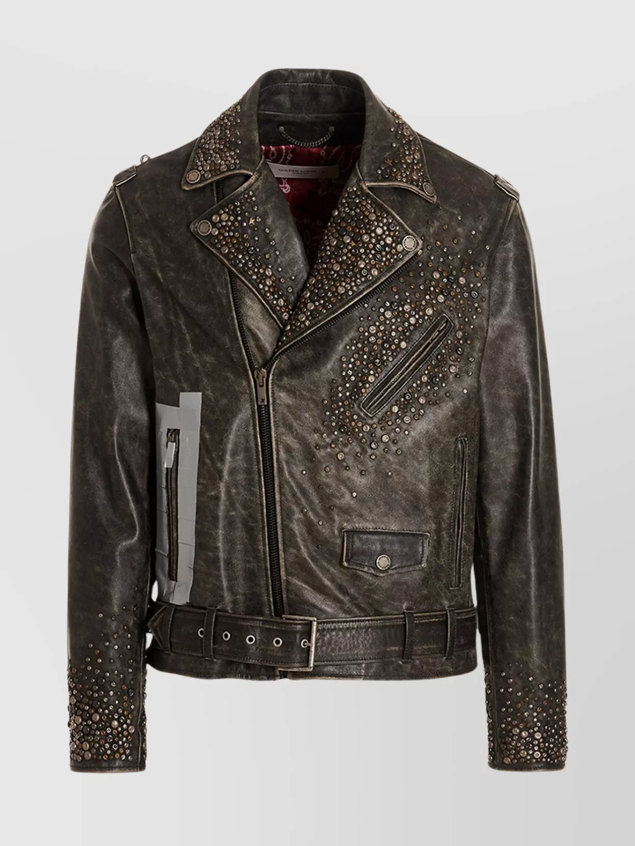 Golden Goose Distressed Leather Biker Jacket In Brown