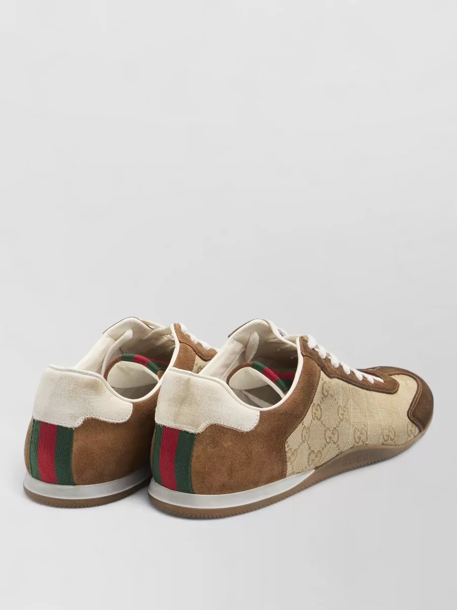 Gucci Shift Sneakers Monogram Fabric Suede Leather