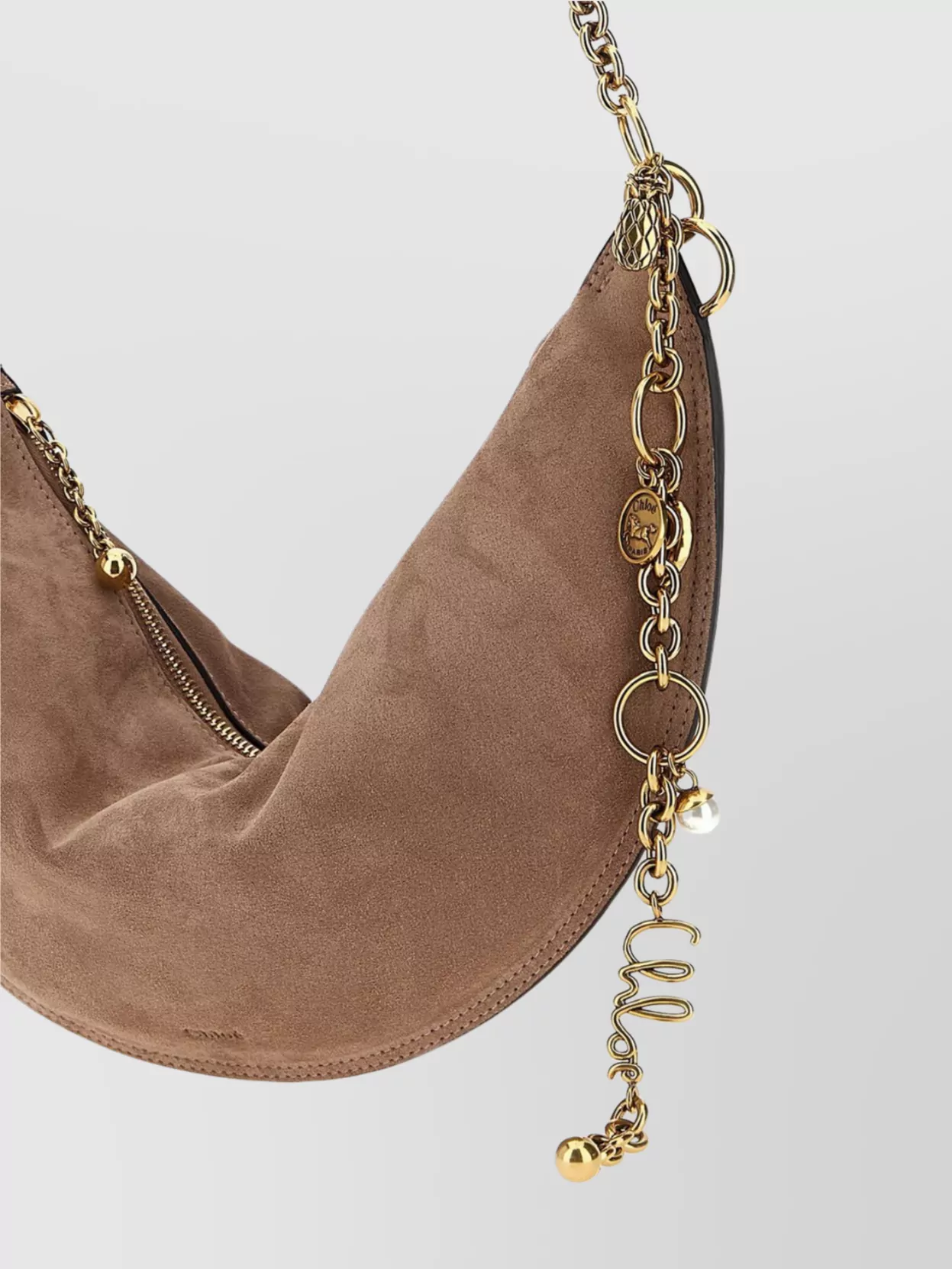 Chloé Half-Moon Suede Finish Gold-Tone Chain Shoulder Bag